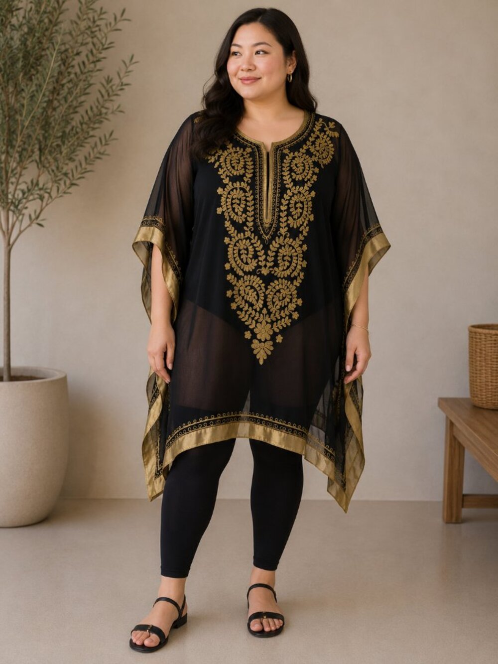 Navy Tunic Kaftan with Gold Embroidery
